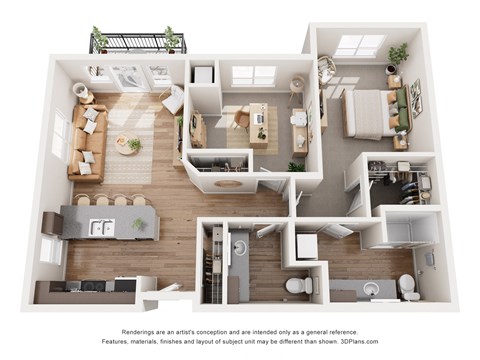 Floor plan for 2 beds, 1.5 baths, 1000 sqft